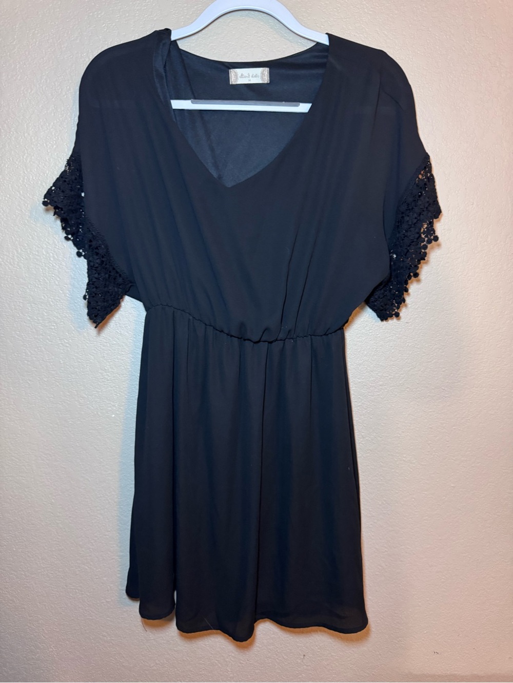 Altar'd State Black Mini Dress with Crochet Sleeve Detail